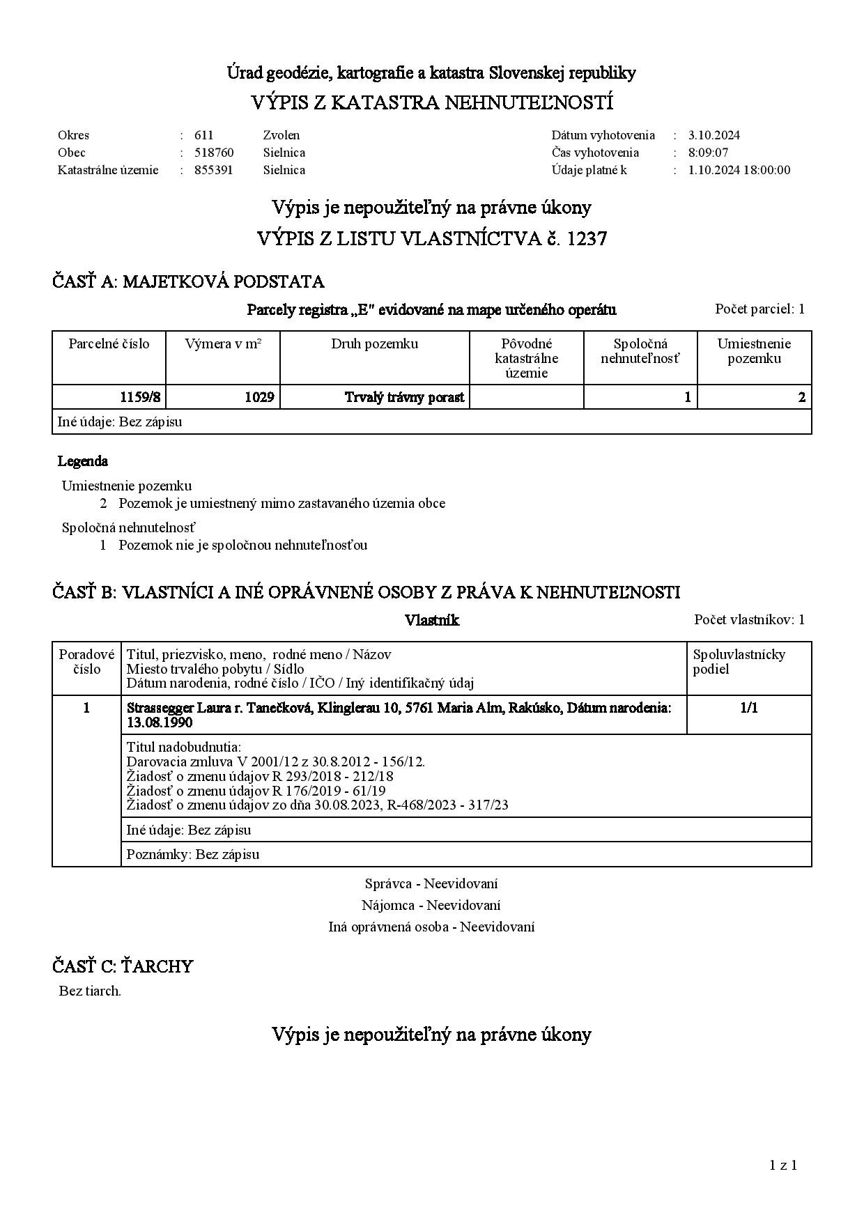 Na predaj, Pozemok v Sielnici, smer Brestová, 1029 m2