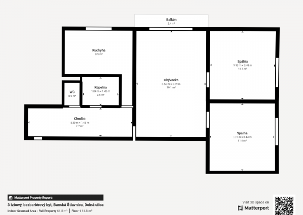 Na Predaj, 3 izbový byt s balkónom, 67 m2, Banská Štiavnica
