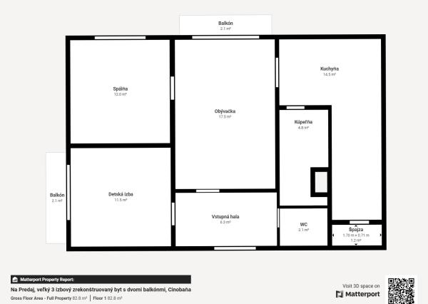 Na predaj 3i byt Cinobaňa, 2x balkón